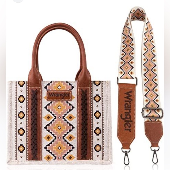 NWT Wrangler Southwestern Dual Sided Print Small Canvas Tote/Crossbody - Picture 2 of 9